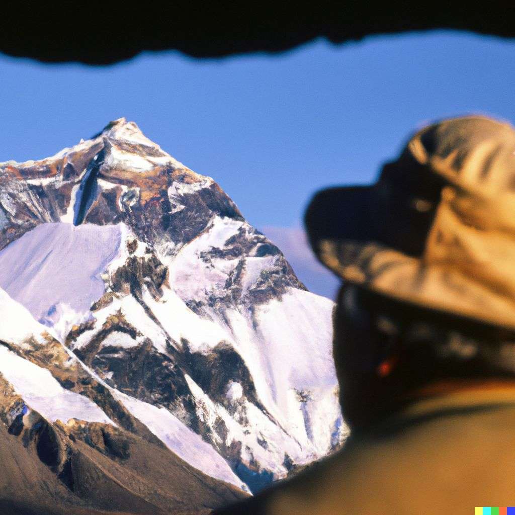 someone gazing at Mount Everest, photograph taken by Steve McCurry